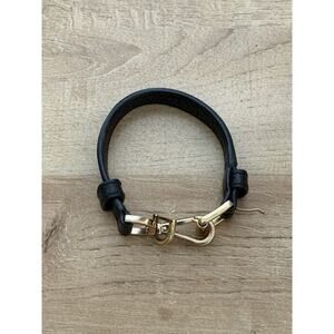Michael Kors Black Leather Gold Hardware Horsebit Buckle Bracelet
